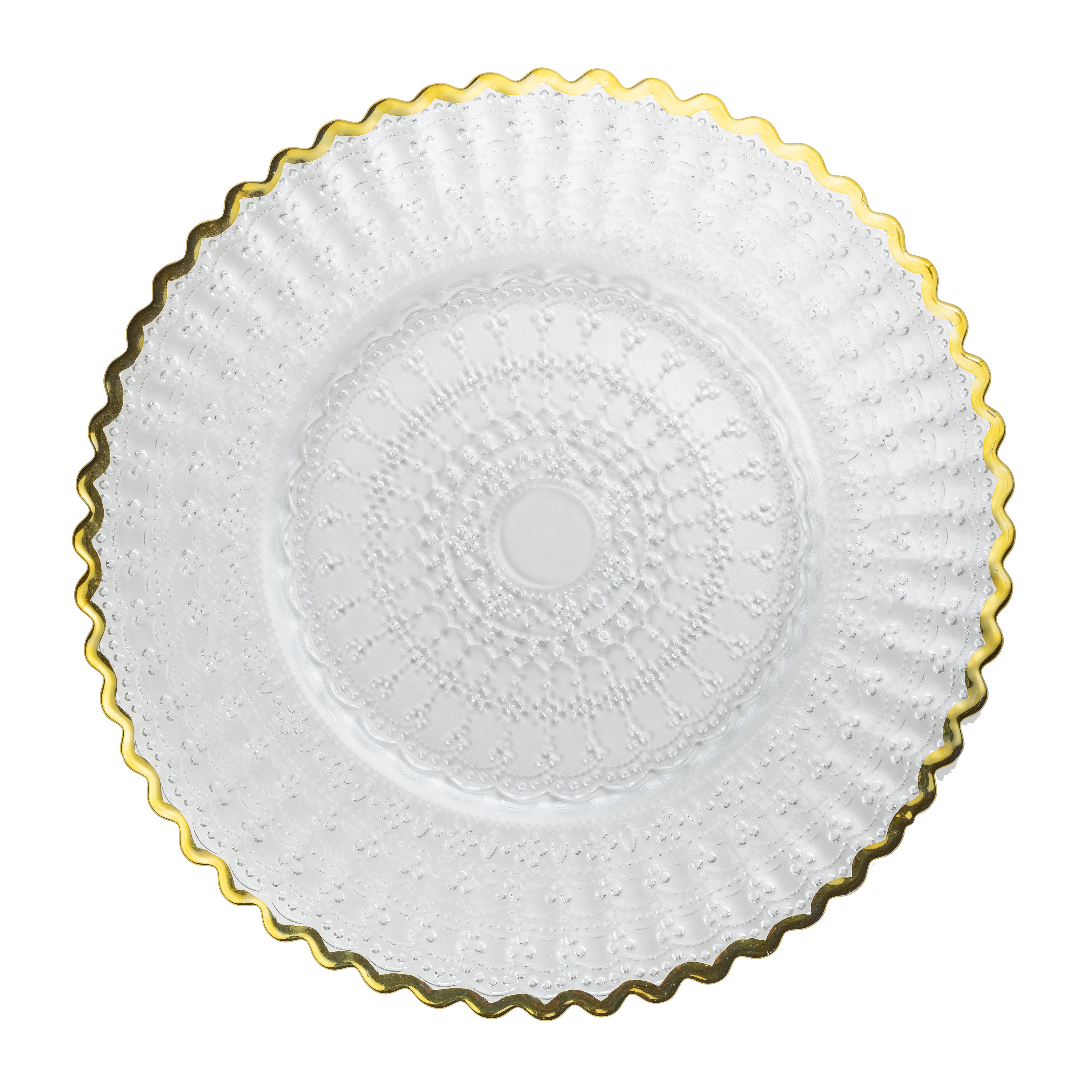 SOTTOPIATTO PIZZO TRASPARENTE VETRO FILO ORO  Ø 32,5 cm