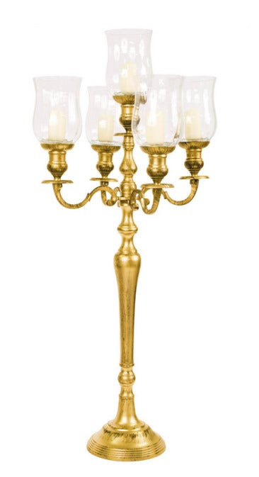 CANDELABRO A 5 BRACCIA ORO CON BUGIE IN VETROØ 20 h 80 cm
