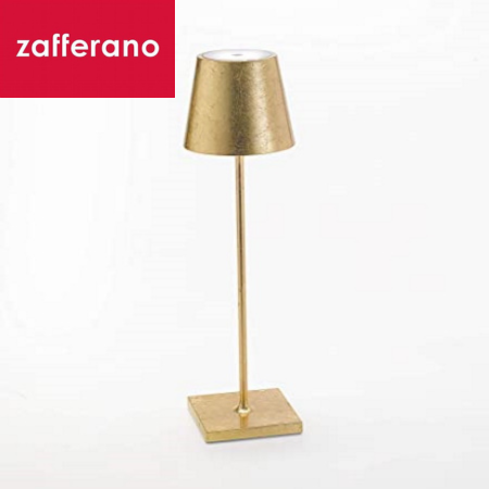POLDINA PRO LAMPADA ZAFFERANO FOGLIA COLOR ORO DA TAVOLO h 38 cm DIMMERABILE (durata approssimativa batteria 10 ore)