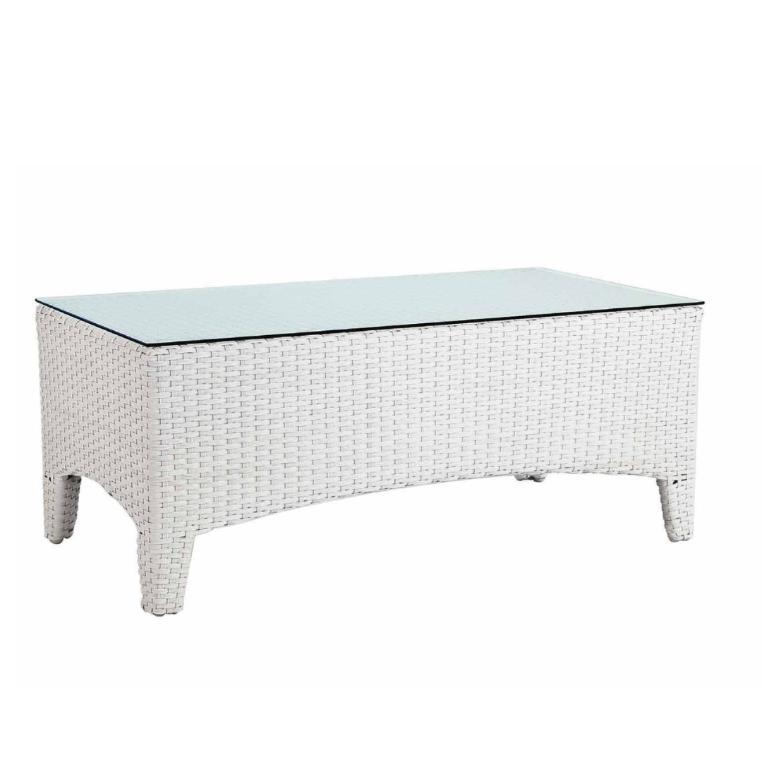 TAVOLO RATTAN BIANCO CON VETRO cm 70x50 h 44