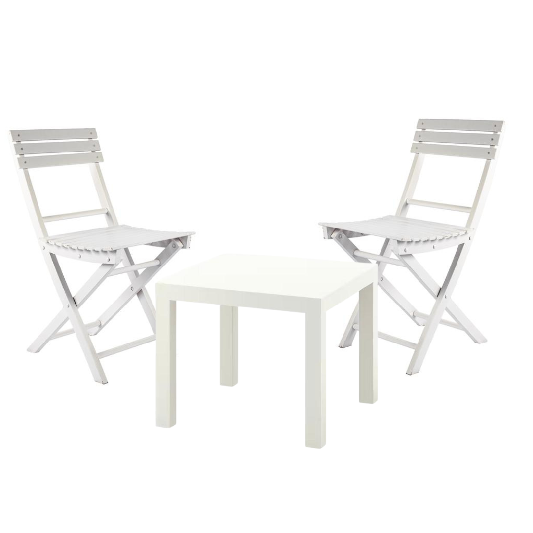 SALOTTO COUNTRY 4 pax: 4 SEDIE LEGNO BIANCO + 1 TAVOLINO BASSO BIANCO cm 50x50