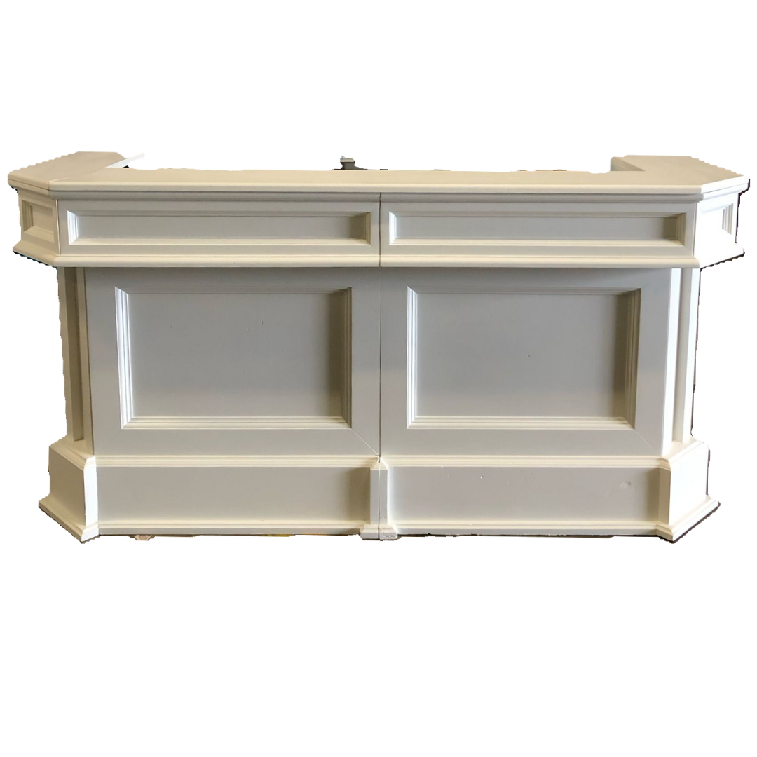 BANCONE BAR VALE' BIANCO IN LEGNO CON PIANO DI LAVORO IN ACCIAIO 240x82 h 117 cm