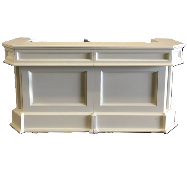 BANCONE BAR VALE' MAXI BIANCO IN LEGNO CON RETROBANCO IN ACCIAIO 440x82 cm h 117 cm