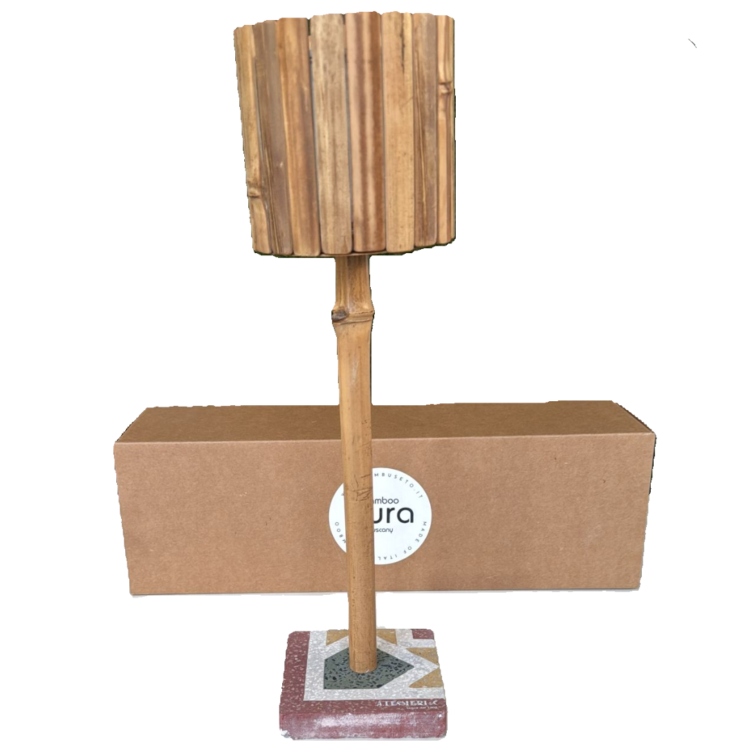 LAMPADA RICARICABILE BAMBOO AURA CON BASE CEMENTINA TESSIERI MULTICOLOR