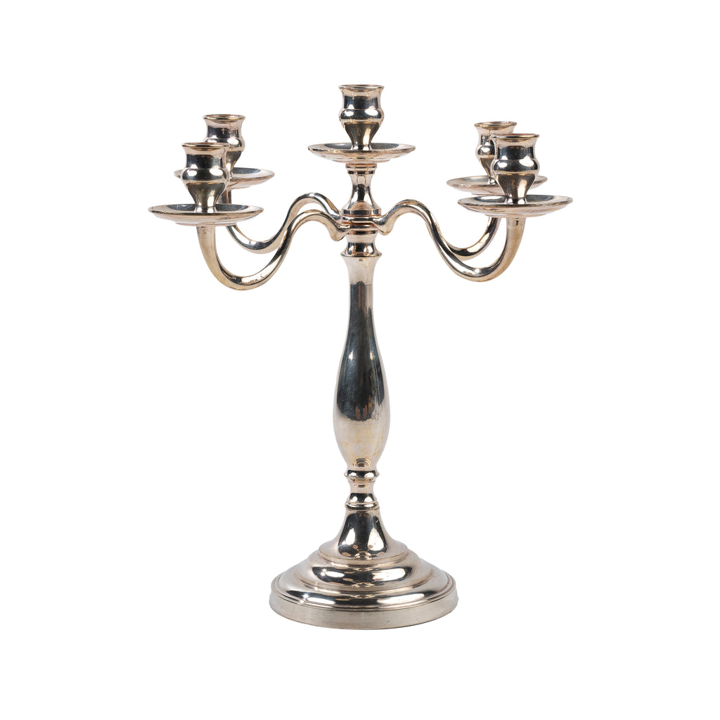 CANDELABRO A CINQUE BRACCIA IN ARGENTO MOD. INGLESE LISCIO h 35cm
