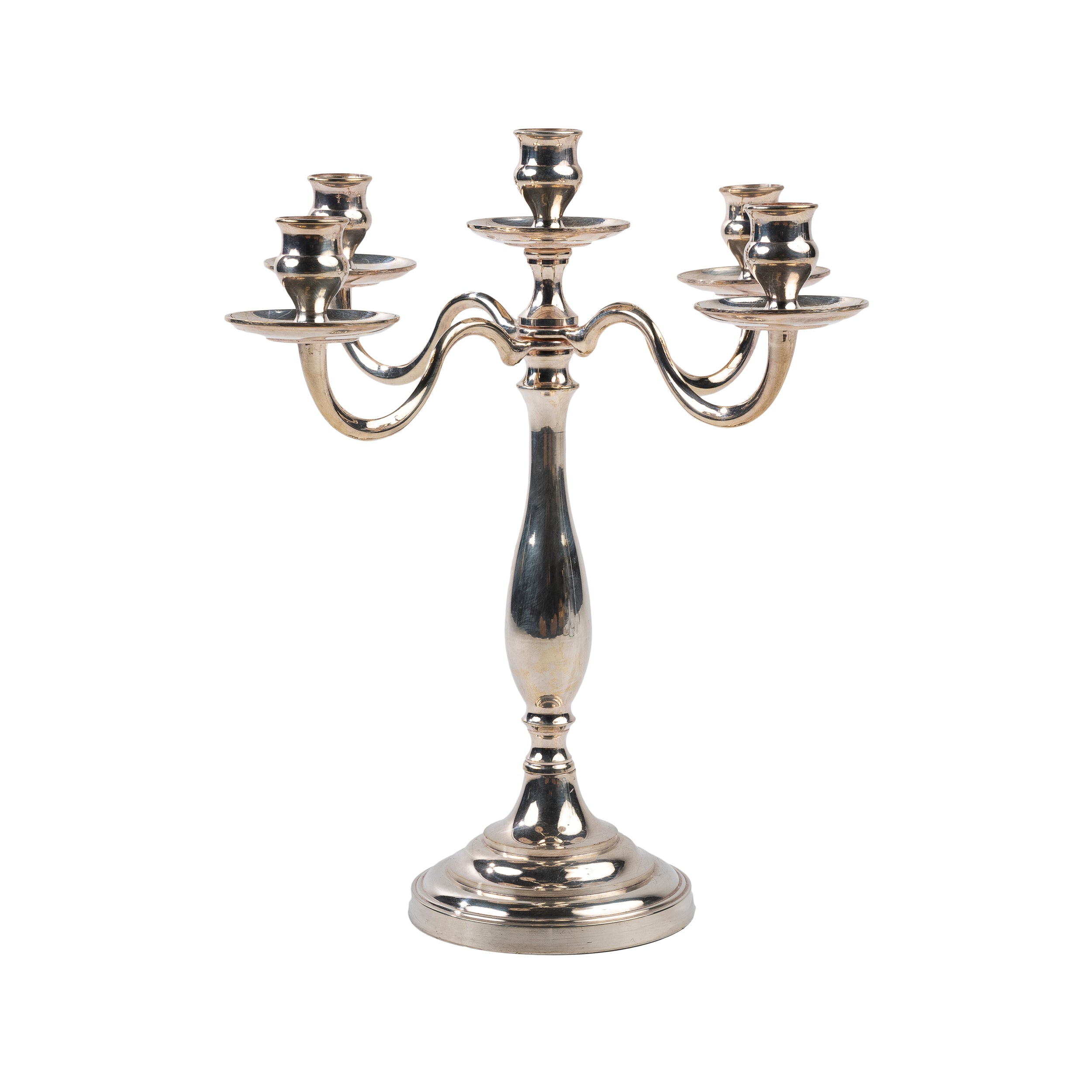 CANDELABRO A CINQUE BRACCIA IN ARGENTO MOD. INGLESE LISCIO h 35cm