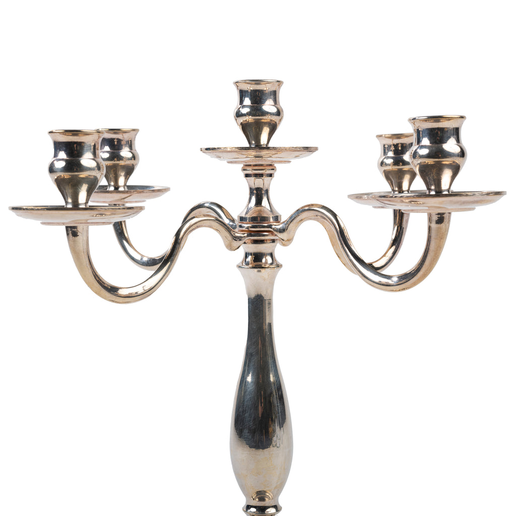 CANDELABRO A CINQUE BRACCIA IN ARGENTO MOD. INGLESE LISCIO h 35cm