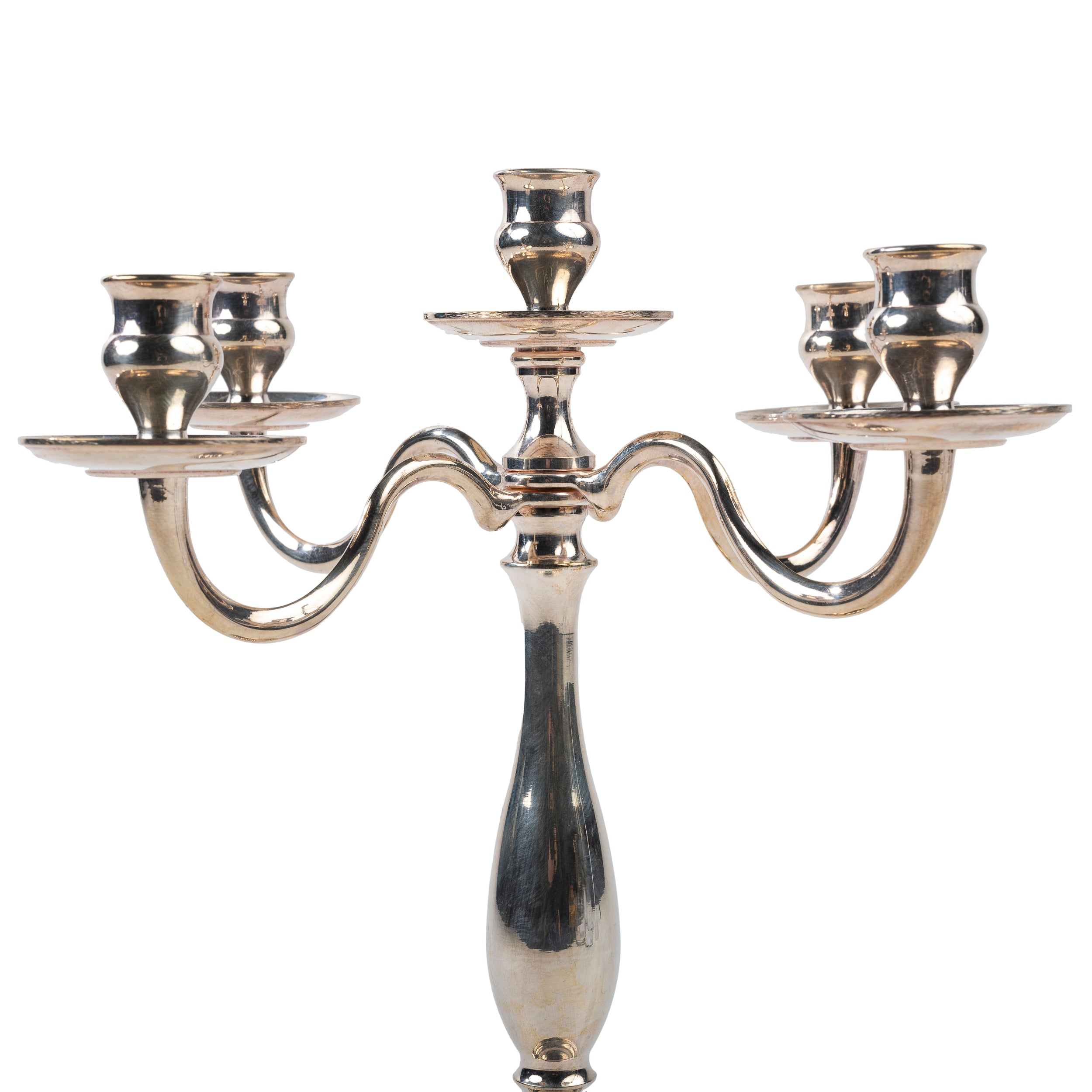 CANDELABRO A CINQUE BRACCIA IN ARGENTO MOD. INGLESE LISCIO h 35cm