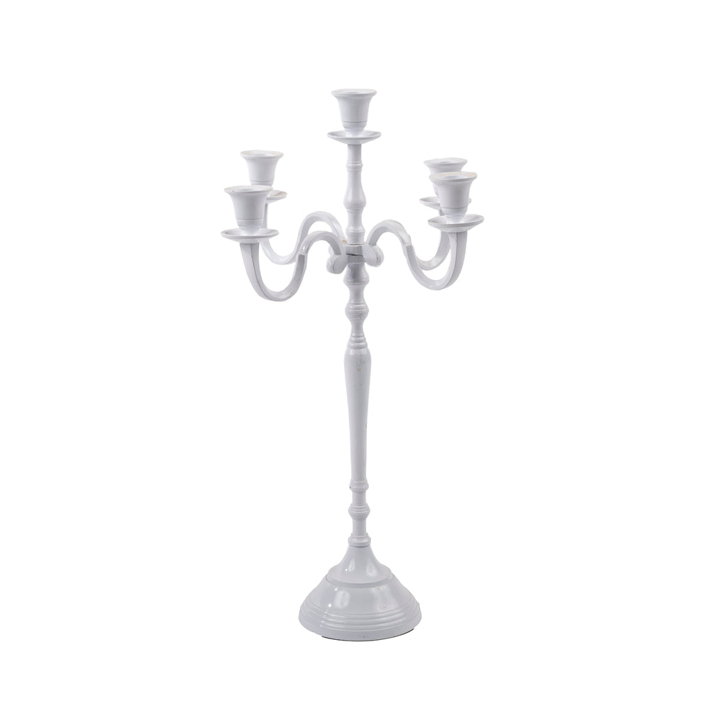 CANDELABRO A CINQUE BRACCIA INOX COL. BIANCO h 50 cm