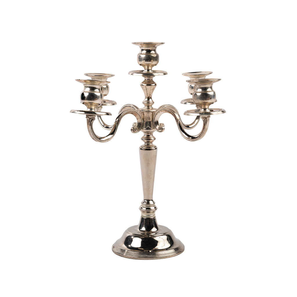 CANDELABRO A CINQUE BRACCIA IN ARGENTO MOD. STILE INGLESE LAVORATO h 35 cm